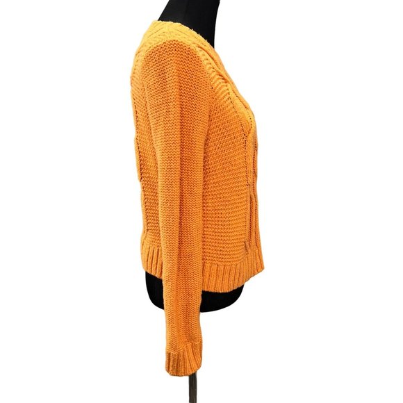 Abercrombie & Fitch Cable Knit Sweater Gold Orange Crewneck size S Women - Picture 3 of 5